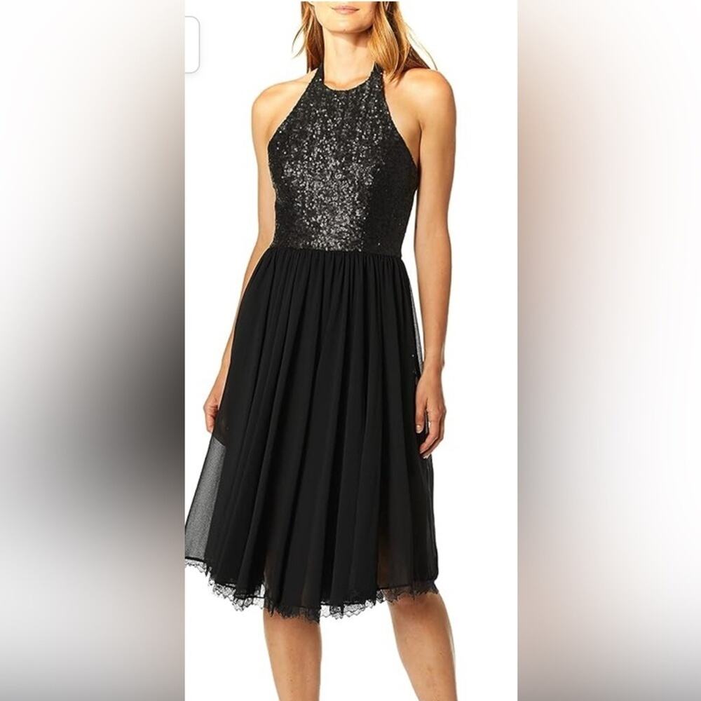 Dress the Population Tatiana Sequin Halter Fit & Flare Midi Dress - Picture 1 of 10